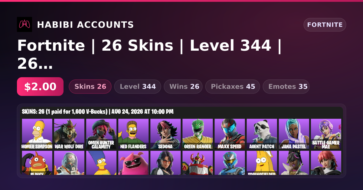 Fortnite | 26 Skins | Level 344 | 26 Wins — HabibiAccounts
