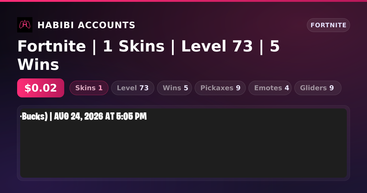 Fortnite | 1 Skins | Level 73 | 5 Wins — HabibiAccounts