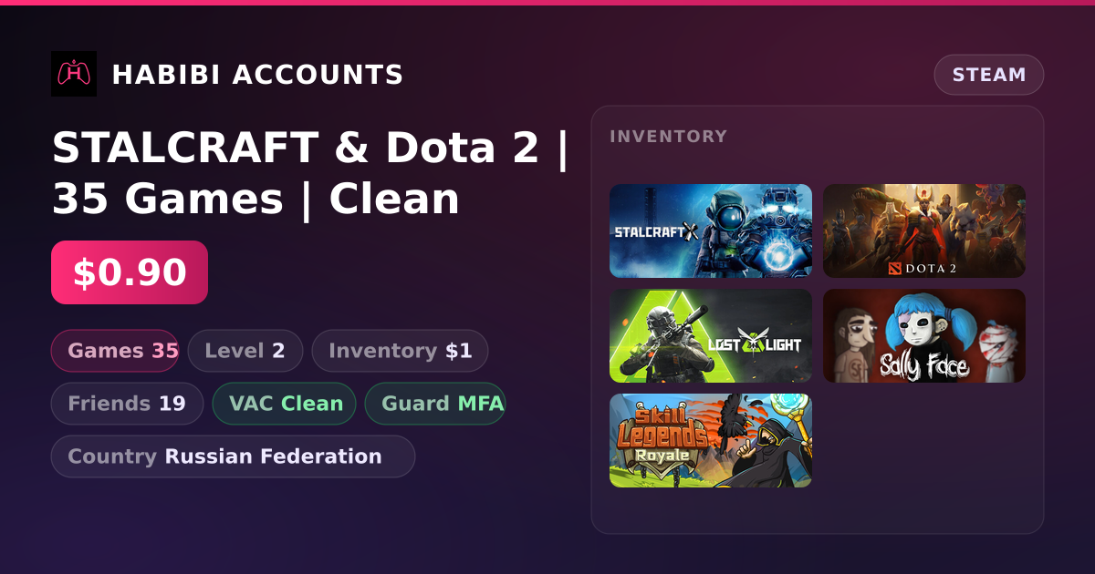 STALCRAFT & Dota 2 | 35 Games | Clean — HabibiAccounts