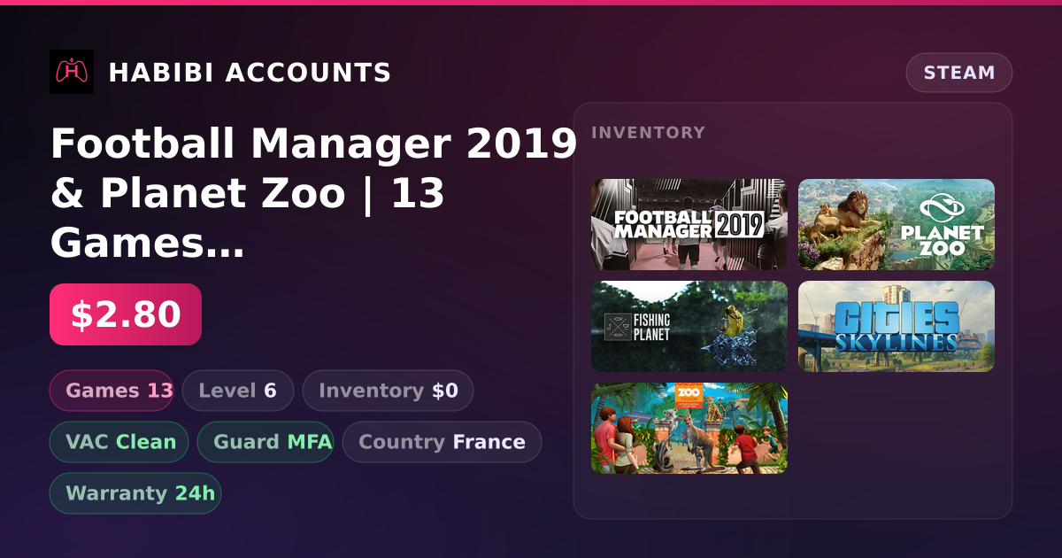 Football Manager 2019 & Planet Zoo | 13 Games | Clean