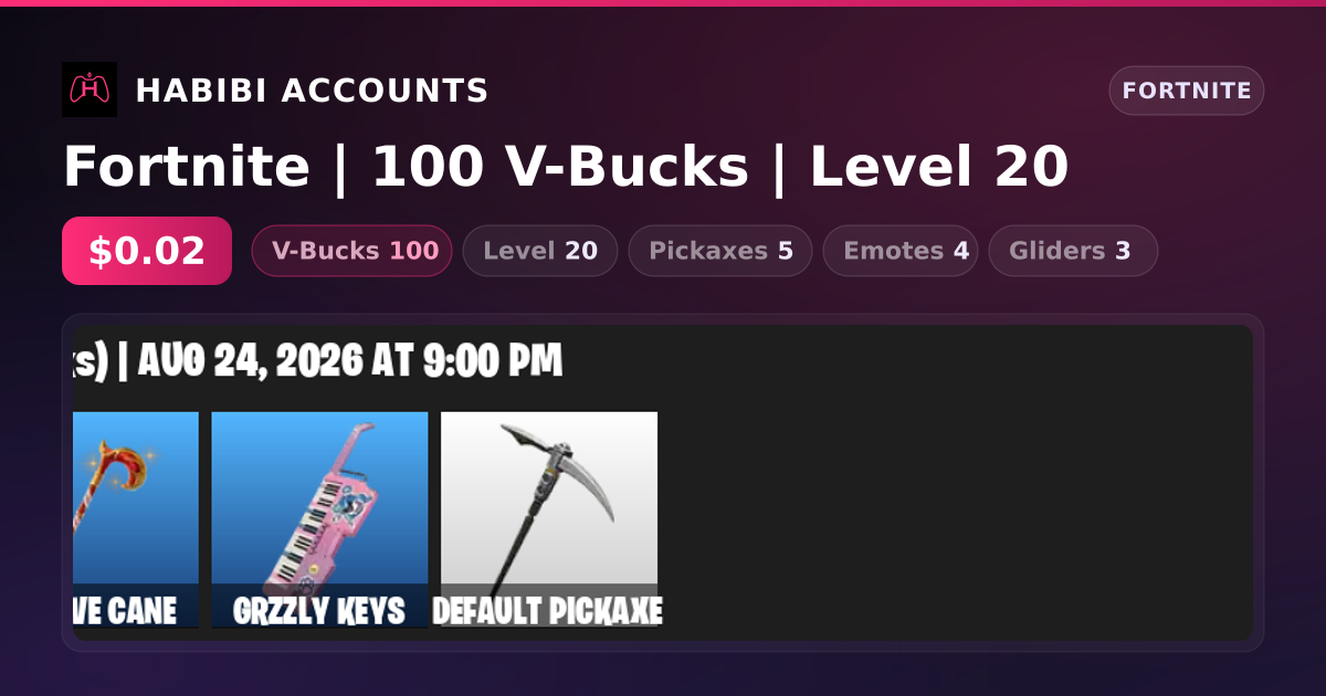 Fortnite | 100 V-Bucks | Level 20 — HabibiAccounts