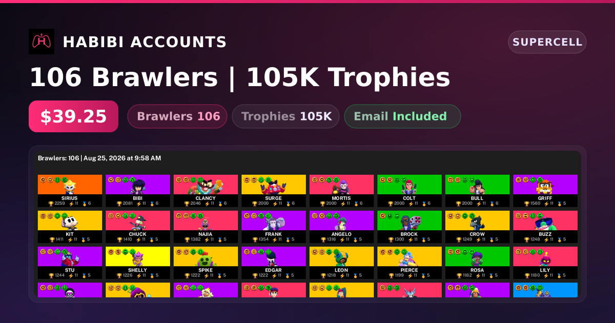 106 Brawlers | 105K Trophies — HabibiAccounts