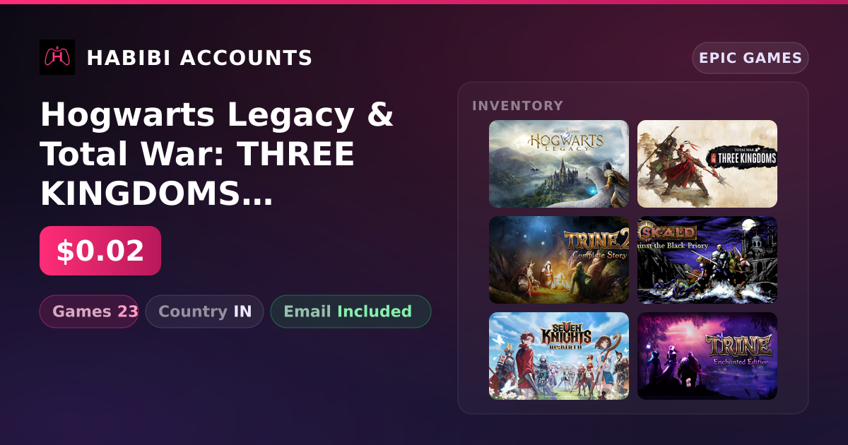 Hogwarts Legacy & Total War: THREE KINGDOMS | 23 Games — HabibiAccounts