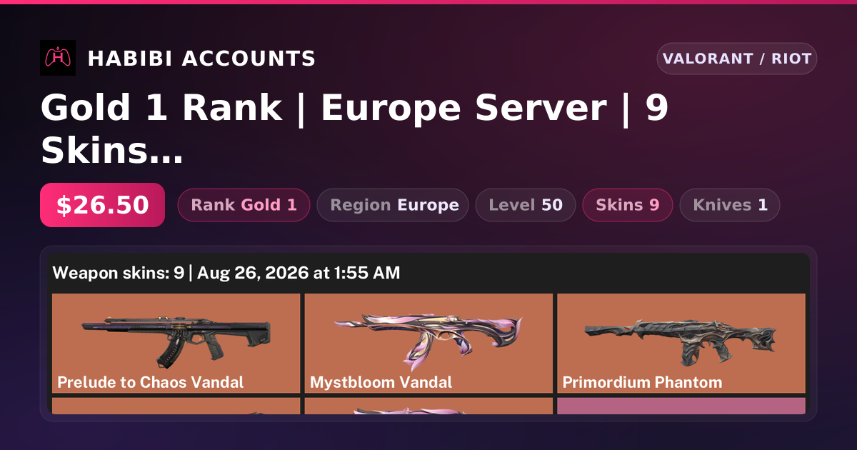 Gold 1 Rank | Europe Server | 9 Skins | 1 Knives | Level 50 — HabibiAccounts