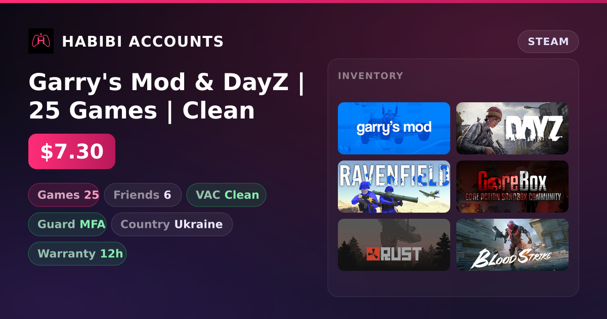 Garry's Mod & DayZ | 25 Games | Clean — HabibiAccounts