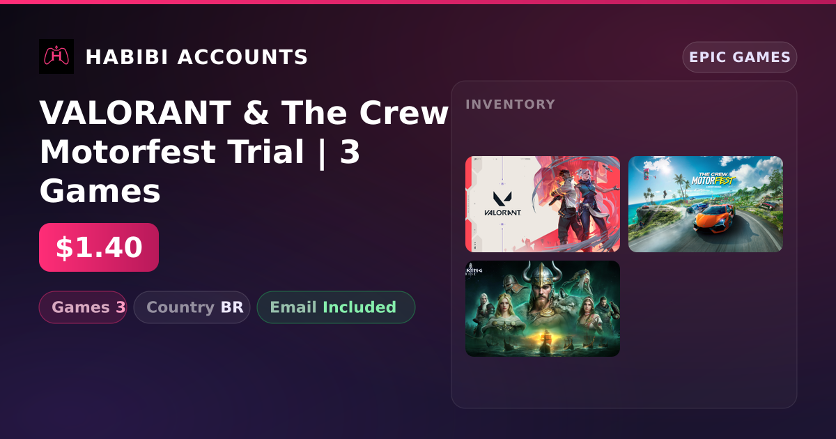 VALORANT & The Crew Motorfest Trial | 3 Games — HabibiAccounts