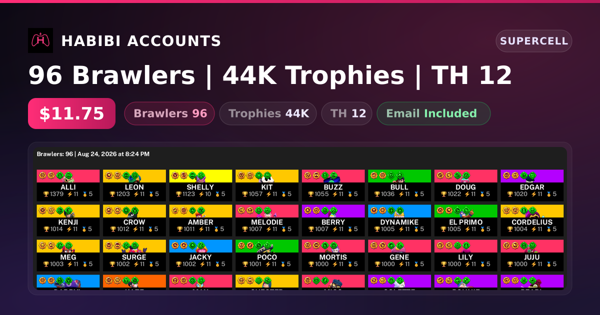 96 Brawlers | 44K Trophies | TH 12 — HabibiAccounts