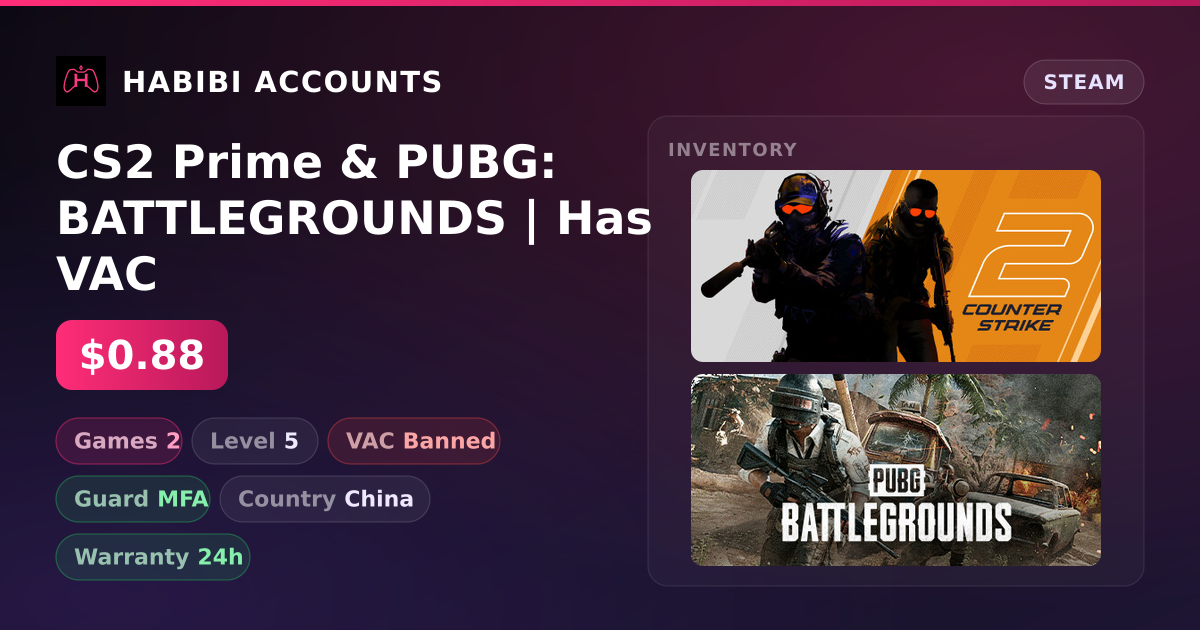 CS2 Prime & PUBG: BATTLEGROUNDS | Has VAC — HabibiAccounts