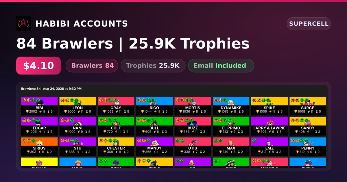 84 Brawlers | 25.9K Trophies — HabibiAccounts