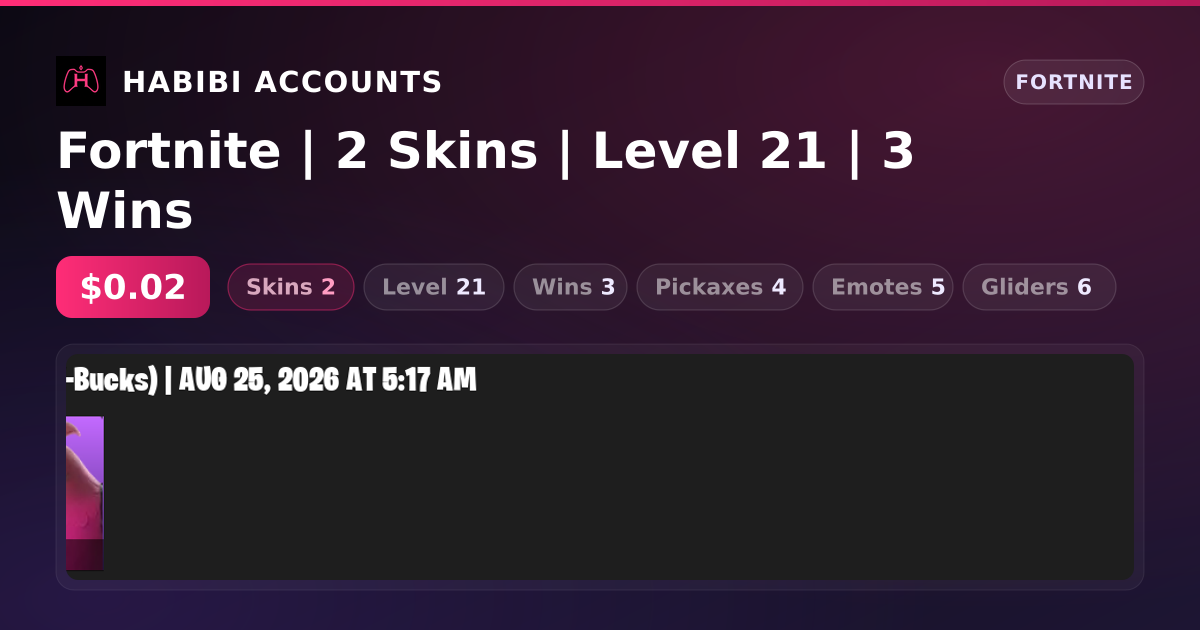 Fortnite | 2 Skins | Level 21 | 3 Wins — HabibiAccounts
