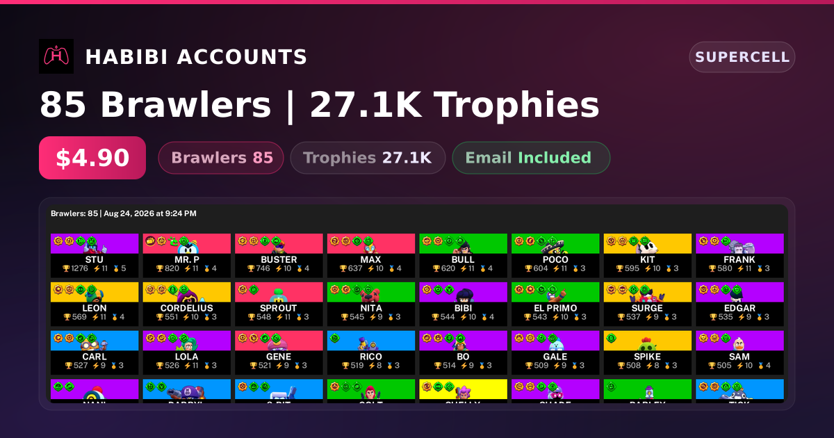 85 Brawlers | 27.1K Trophies — HabibiAccounts