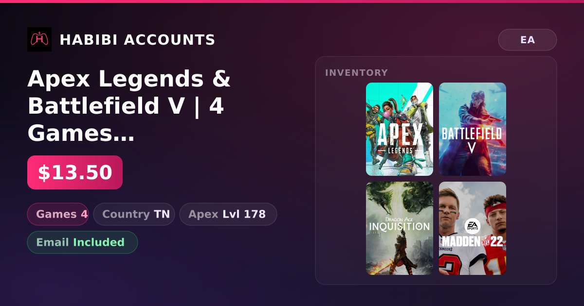 Apex Legends & Battlefield V | 4 Games | Apex Lvl 178