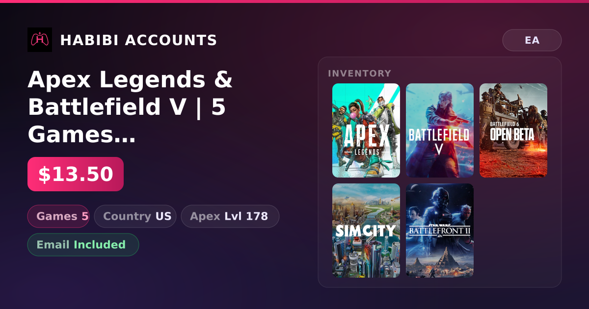 Apex Legends & Battlefield V | 5 Games | Apex Lvl 178