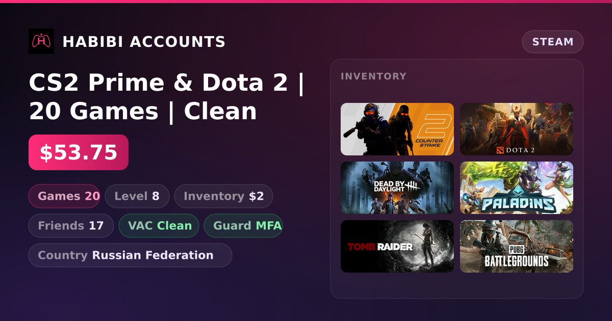 CS2 Prime & Dota 2 | 20 Games | Clean