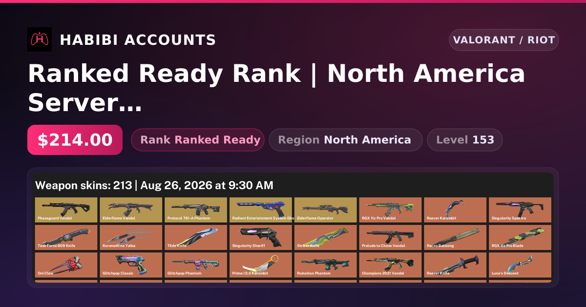 Ranked Ready Rank | North America Server | 213 Skins | 15 Knives | Level 153 — HabibiAccounts