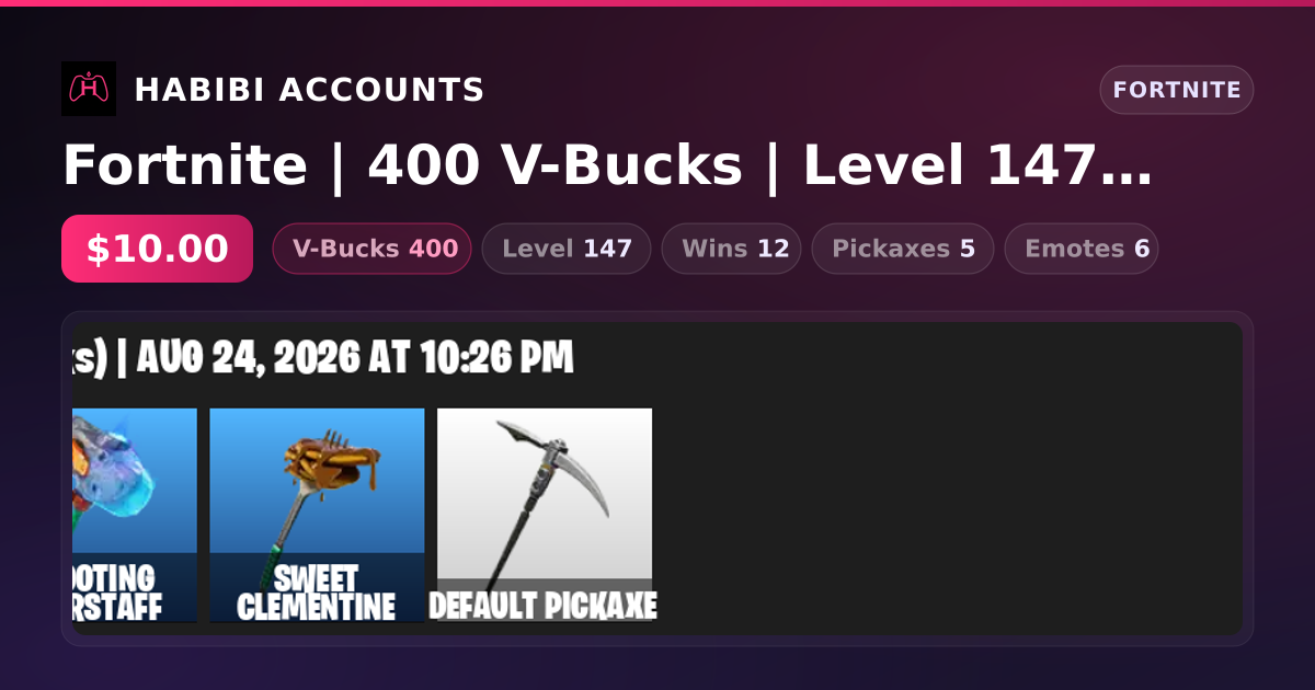 Fortnite | 400 V-Bucks | Level 147 | 12 Wins — HabibiAccounts