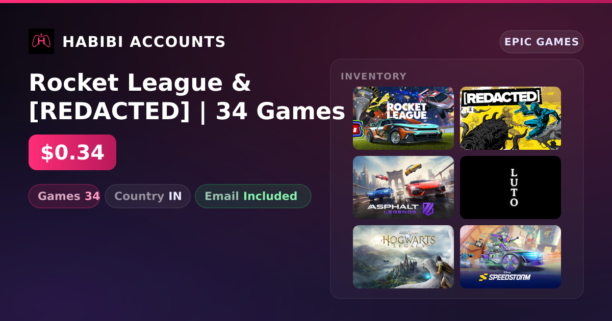 Rocket League & [REDACTED] | 34 Games — HabibiAccounts