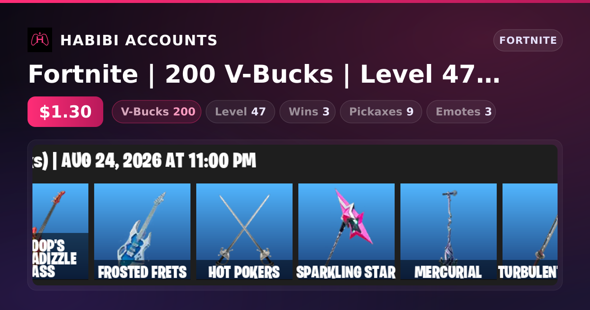 Fortnite | 200 V-Bucks | Level 47 | 3 Wins — HabibiAccounts