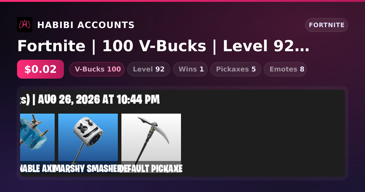 Fortnite | 100 V-Bucks | Level 92 | 1 Wins — HabibiAccounts