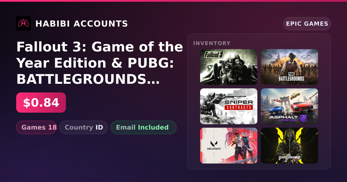 Fallout 3: Game of the Year Edition & PUBG: BATTLEGROUNDS | 18 Games — HabibiAccounts