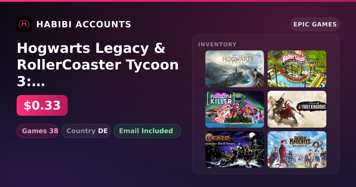 Hogwarts Legacy & RollerCoaster Tycoon 3: Complete Edition | 38 Games — HabibiAccounts