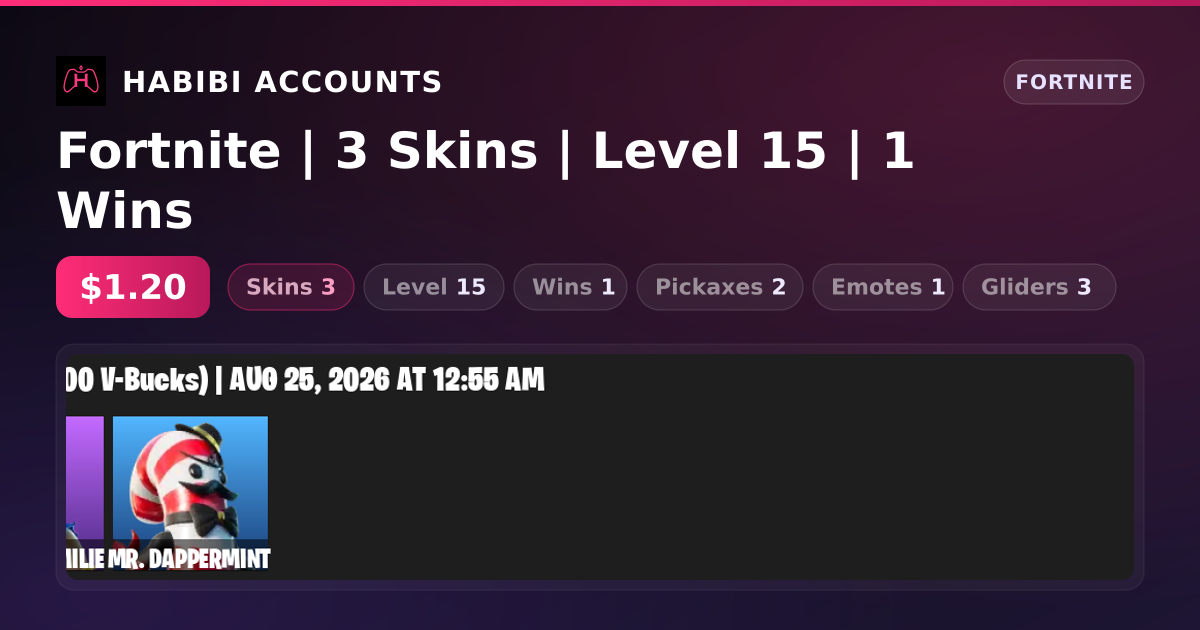 Fortnite | 3 Skins | Level 15 | 1 Wins — HabibiAccounts