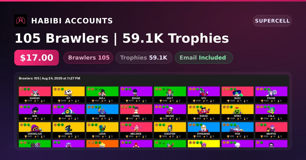 105 Brawlers | 59.1K Trophies — HabibiAccounts