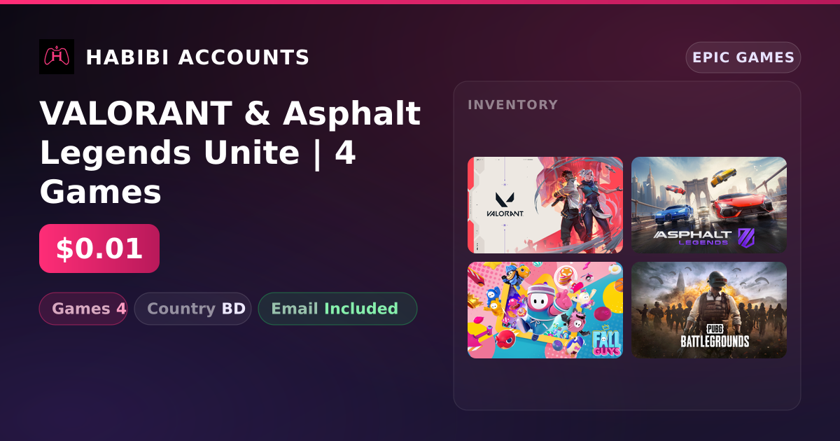 VALORANT & Asphalt Legends Unite | 4 Games — HabibiAccounts