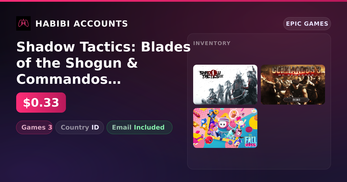 Shadow Tactics: Blades of the Shogun & Commandos 3 - HD Remaster Demo | 3 Games — HabibiAccounts