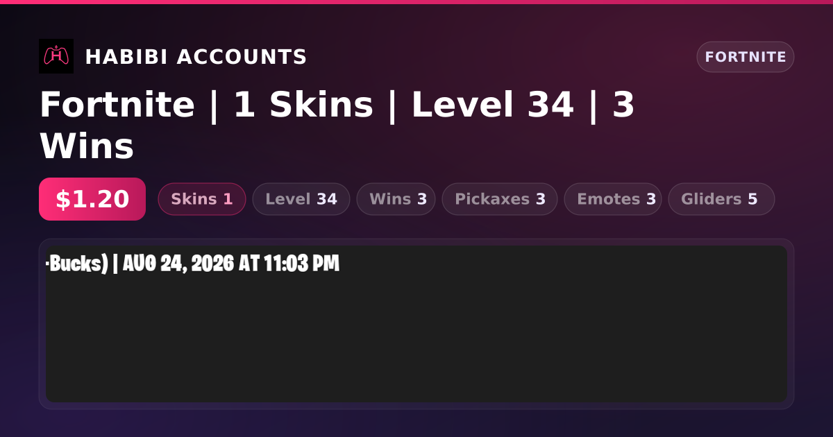 Fortnite | 1 Skins | Level 34 | 3 Wins — HabibiAccounts
