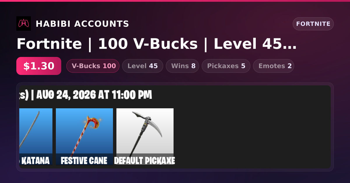 Fortnite | 100 V-Bucks | Level 45 | 8 Wins — HabibiAccounts
