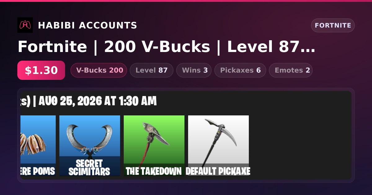 Fortnite | 200 V-Bucks | Level 87 | 3 Wins — HabibiAccounts