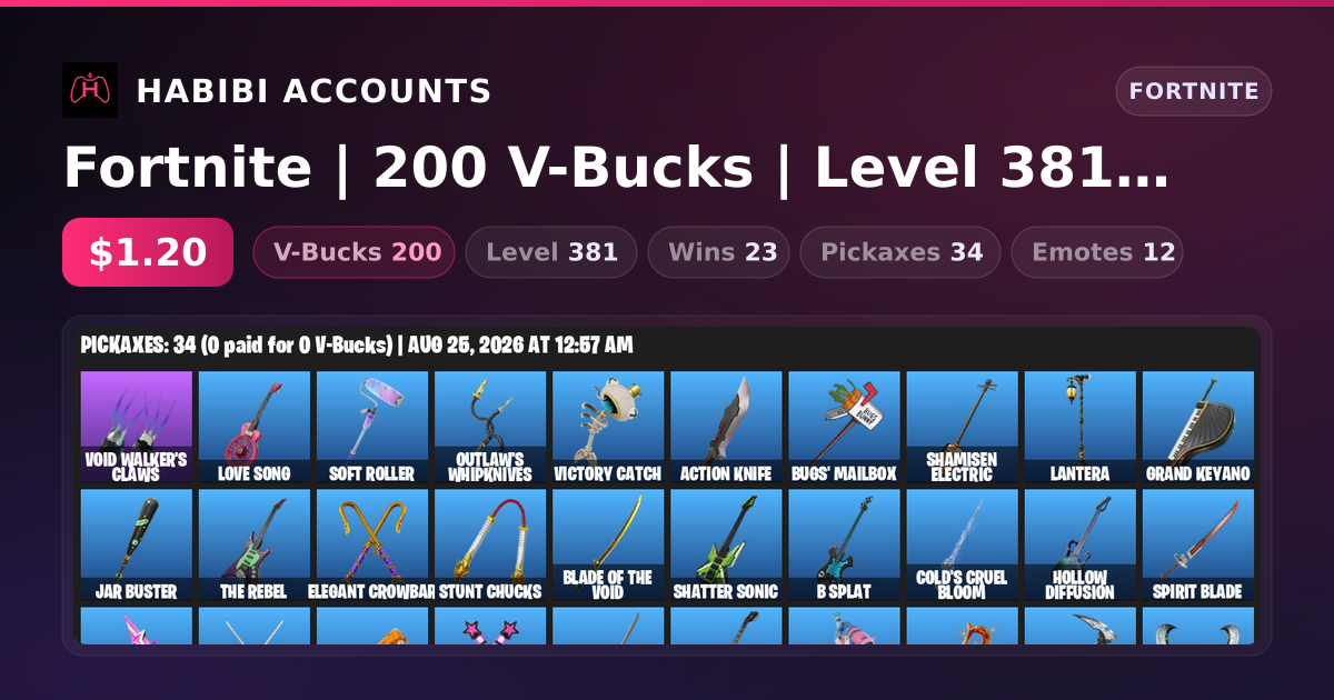 Fortnite | 200 V-Bucks | Level 381 | 23 Wins — HabibiAccounts