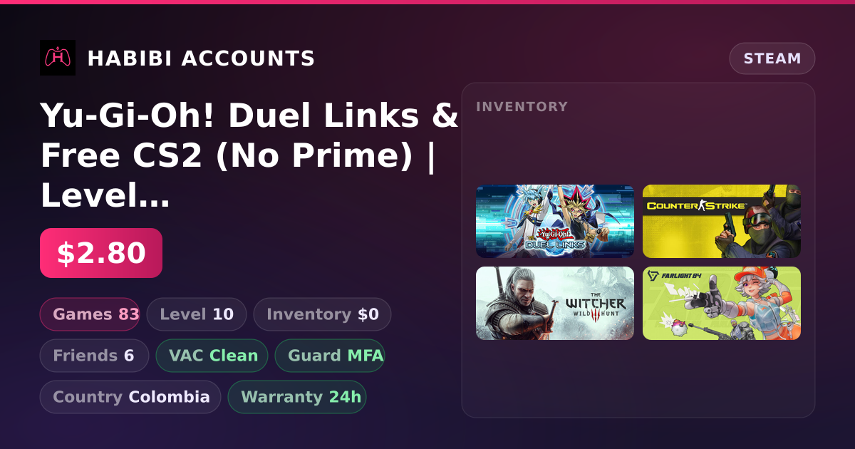 Yu-Gi-Oh! Duel Links & Free CS2 (No Prime) | Level 10 | 83 Games | Clean