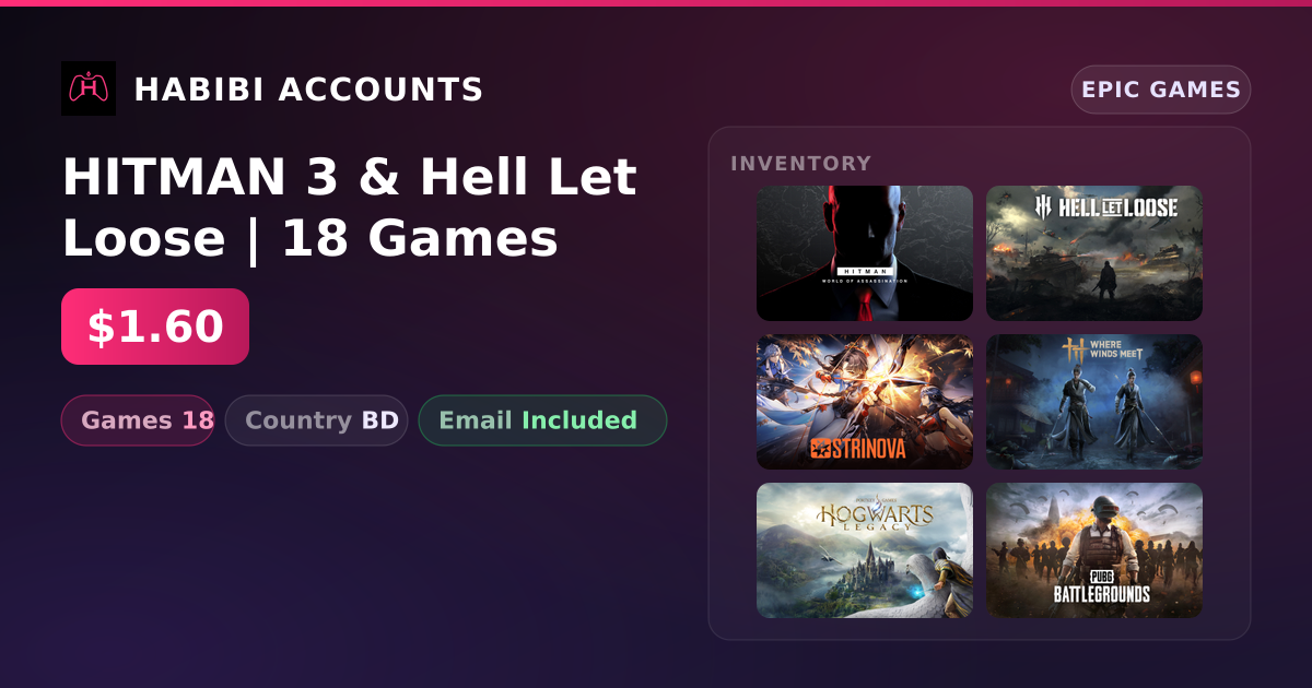 HITMAN 3 & Hell Let Loose | 18 Games — HabibiAccounts