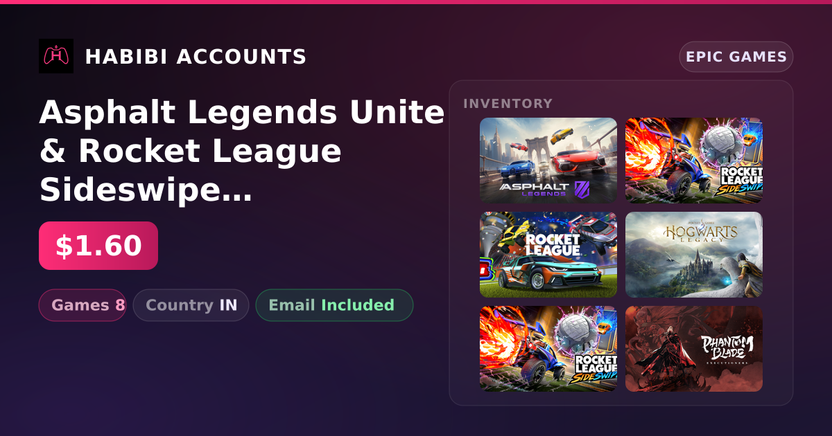 Asphalt Legends Unite & Rocket League Sideswipe | 8 Games — HabibiAccounts