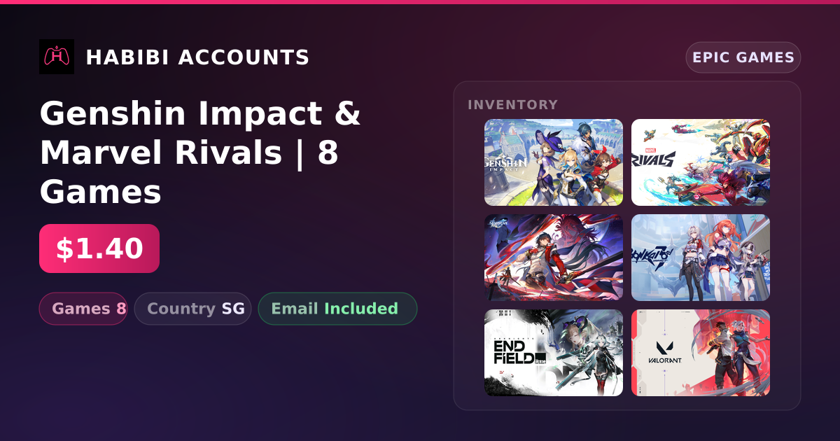 Genshin Impact & Marvel Rivals | 8 Games — HabibiAccounts