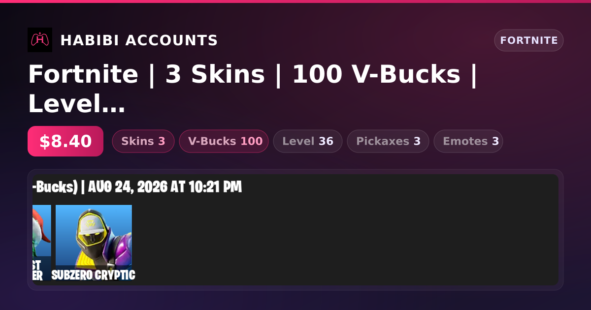 Fortnite | 3 Skins | 100 V-Bucks | Level 36