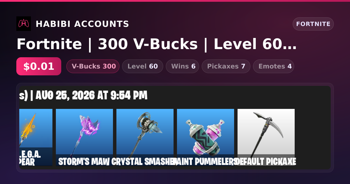 Fortnite | 300 V-Bucks | Level 60 | 6 Wins — HabibiAccounts