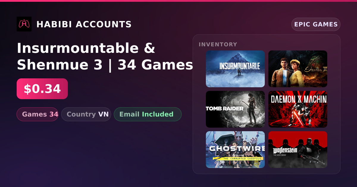 Insurmountable & Shenmue 3 | 34 Games — HabibiAccounts