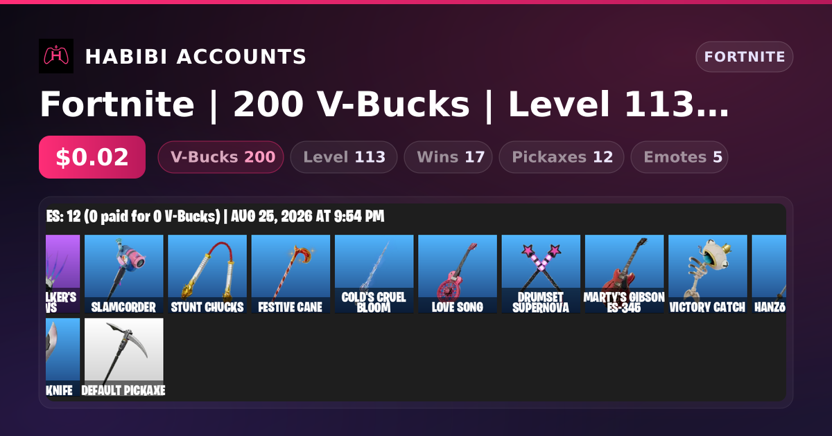 Fortnite | 200 V-Bucks | Level 113 | 17 Wins — HabibiAccounts