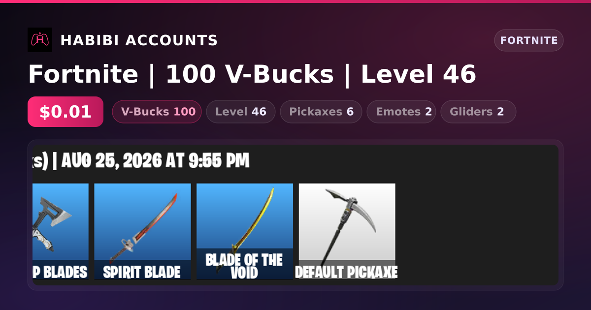 Fortnite | 100 V-Bucks | Level 46 — HabibiAccounts