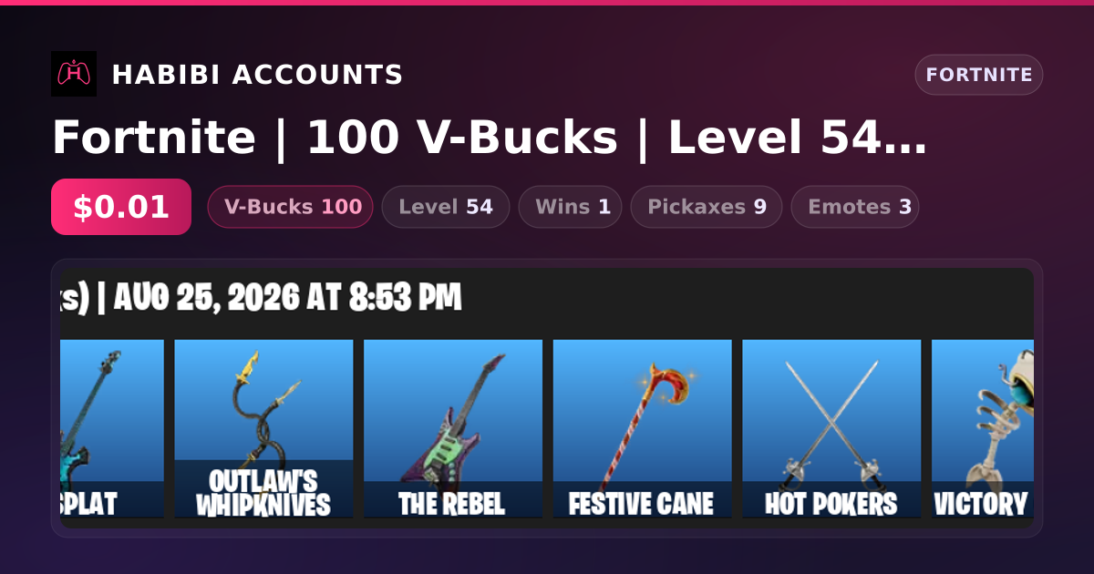 Fortnite | 100 V-Bucks | Level 54 | 1 Wins — HabibiAccounts