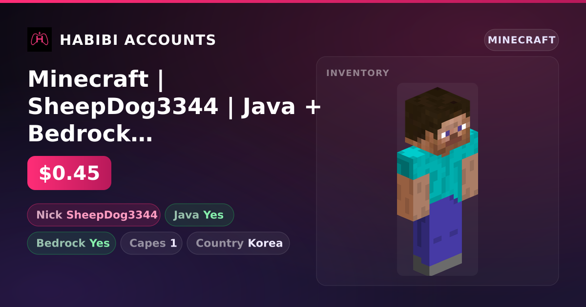 Minecraft | SheepDog3344 | Java + Bedrock | 1 Capes — HabibiAccounts