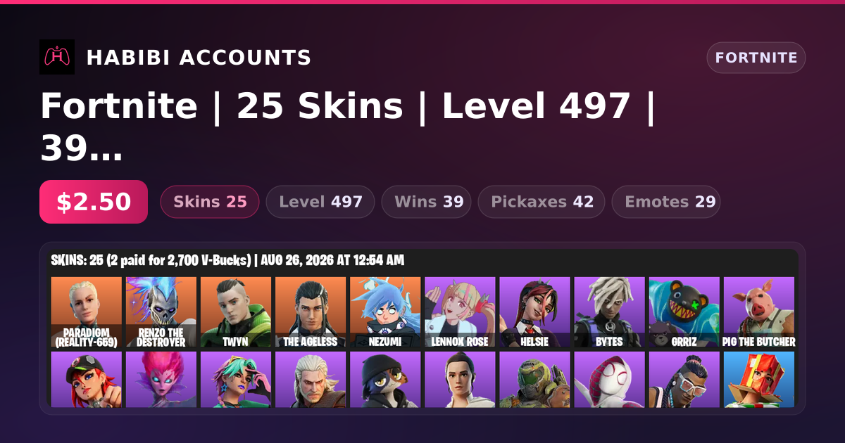 Fortnite | 25 Skins | Level 497 | 39 Wins — HabibiAccounts