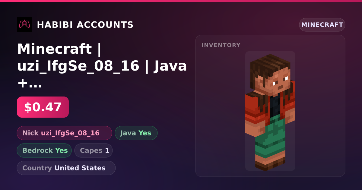 Minecraft | uzi_IfgSe_08_16 | Java + Bedrock | 1 Capes — HabibiAccounts