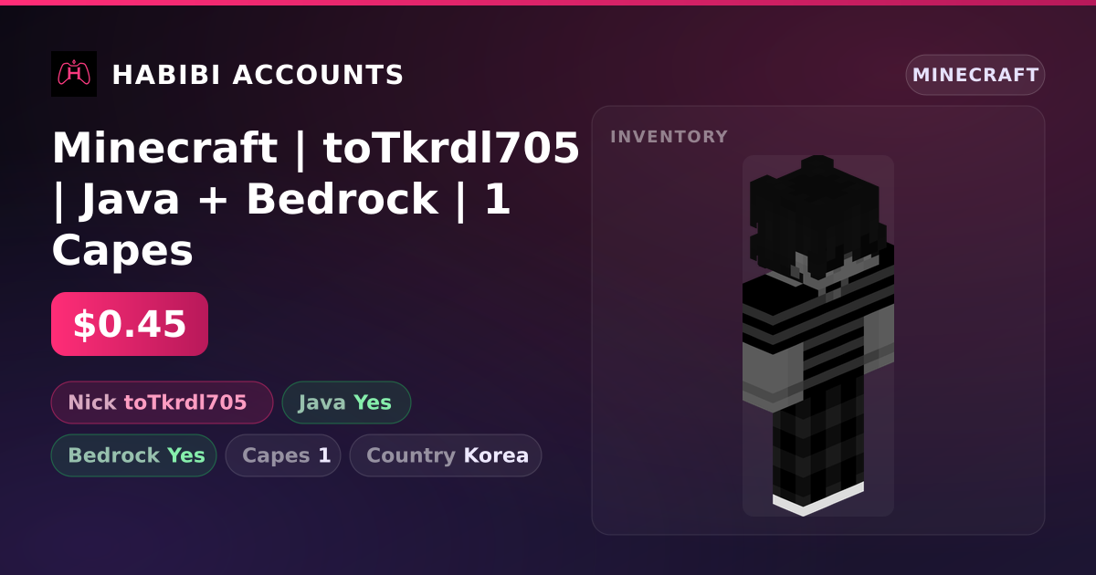 Minecraft | toTkrdl705 | Java + Bedrock | 1 Capes — HabibiAccounts