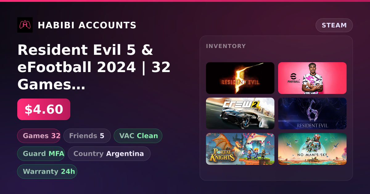 Resident Evil 5 & eFootball 2024 | 32 Games | Clean — HabibiAccounts
