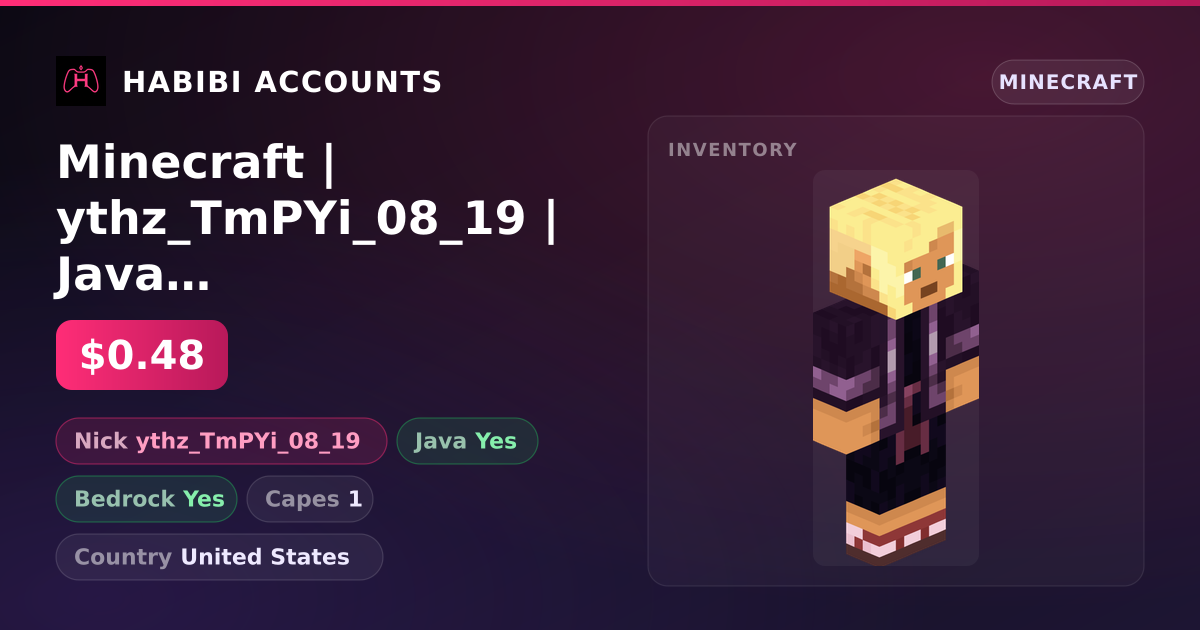 Minecraft | ythz_TmPYi_08_19 | Java + Bedrock | 1 Capes — HabibiAccounts