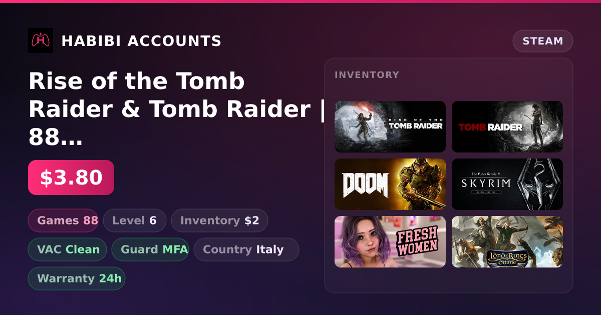 Rise of the Tomb Raider & Tomb Raider | 88 Games | Clean — HabibiAccounts
